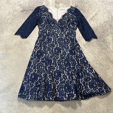 Eliza J Dress Womens Size 8 Navy Blue Lace V Neck Lined Evening