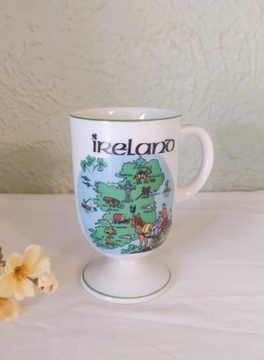 Irish Coffee Mug ''Ireland'' Shamrock Footed Pedestal Bone China Cup - 6 oz.