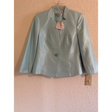 Kasper Womens Sea Glass Blue Shimmer Single Button Blazer Jacket Size 6 NWT