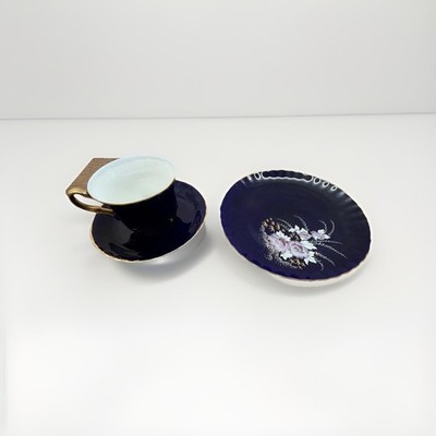 Porzellan Crown Arpo Kobalt Gold 3tlg Sammeltasse Cup Keramik Deko Vintage