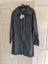 Tu Blue Gingham Denim Long Sleeve shirt Dress cowboy Cowgirl Western Oversized 8