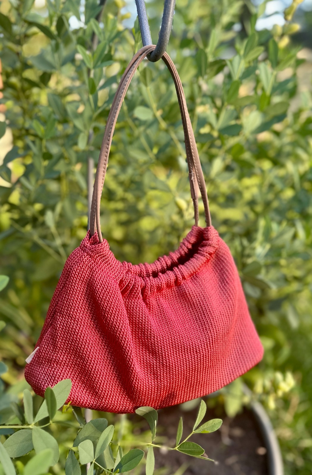Vintage 90s THE SAK Dark Pink Crochet Knit Small Shoulder Bag