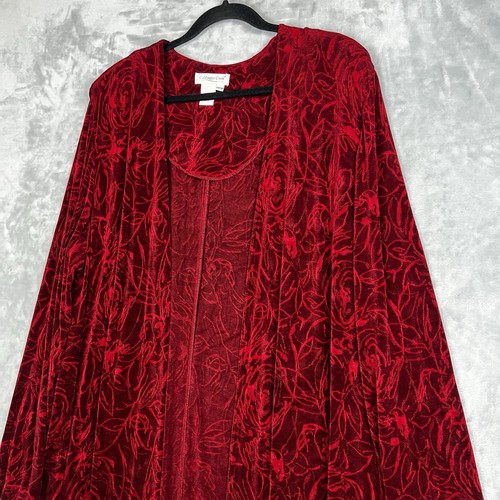 VTG COLDWATER CREEK Jacket Duster Slinky Red Floral Liquid Knit Tunic 20W - Picture 9 of 10