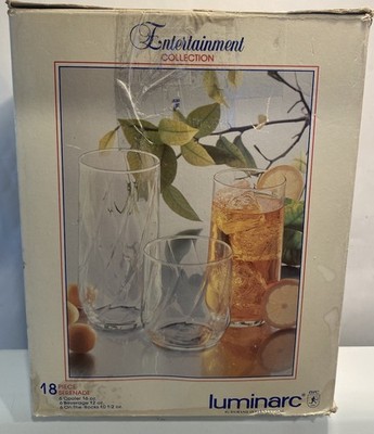 18 Pc Luminarc Entertainment Collection Glasses Brand New Opened Box Durand 1987