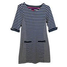 Joules Striped Knit Dress Casual Denim Trim Pockets US 6