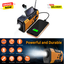 NOAA Emergency Weather Radio 7400mWh Solar Hand Crank AM/FM SOS Flashlight