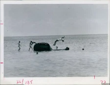 1969 Dredging Project Treasure Island Kids Play Iron Float Diving Wirephoto 7X9