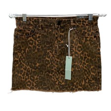 Tractr Lisa Mini Skirt Girl XL Leopard Animal Print Slim Fit Mid Rise Frayed NWT