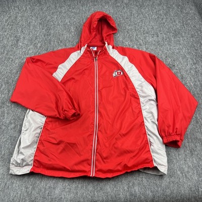 Utah Utes Jacket Mens Large Red Gray NCAA College Football Hooded Windbreaker