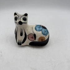 Tonala Cat Hand Painted Pottery Mexican Folk Art Figurine Mexico Cat