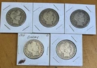 [Lot of 5] BARBER HALF DOLLARS .50  90% Silver $2.50 Face Value