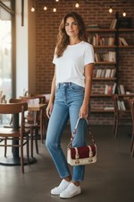 BCBG MAXAZRIA Women's Leather Bag Two Tones With Heavy Gold Accents