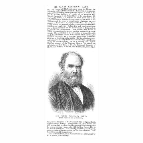 JAMES FALSHAW Lord Provost of Edinburgh - Antique Print 1876