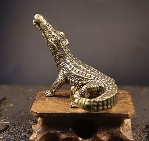 Vintage Bronze Crocodile Figurines Statue Desk Ornaments Home Feng Shui Decor - Picture 2 of 6