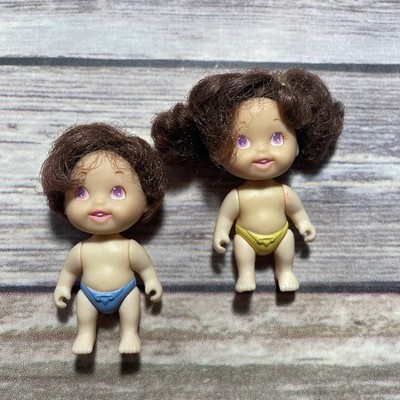 Vintage Tyco Quints 2 Baby Dolls Babies Girl & Boy Brown Hair Purple Eyes