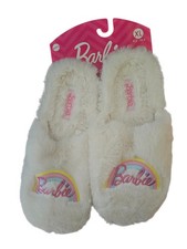 Barbie Movie Logo Fluffy Plush White Slippers Women  s Size Large 9.5/10.5