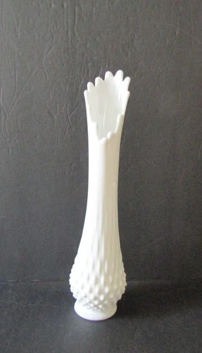 Fenton White Milk Glass Hobnail Swung Vase 13 3/4” Tall MCM 12 Fingers
