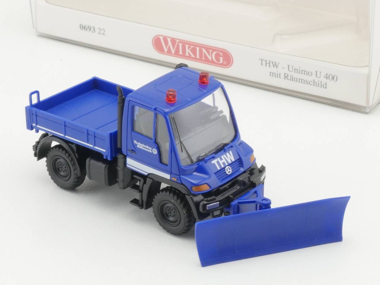 Wiking 069322 Mercedes MB Unimog U 400 Einsatzfahrzeug w/ Plow THW mint! OVP