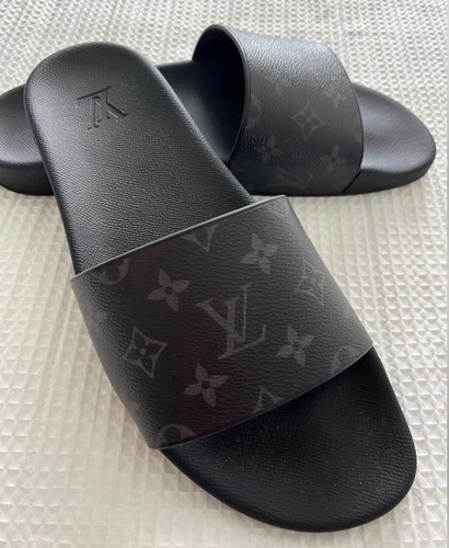 $650 Louis Vuitton Waterfront Mule Sandals Pool Slides Black Eclipse Size US 11