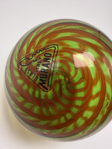 Vtg. Murano 4 Hand Blown Green and Red Swirl Art Glass lg globe shape Ornaments - Picture 24 of 24