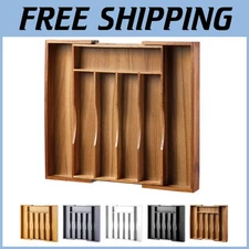 Expandable Acacia Wood Cutlery Tray - Kitchen Utensil Holder