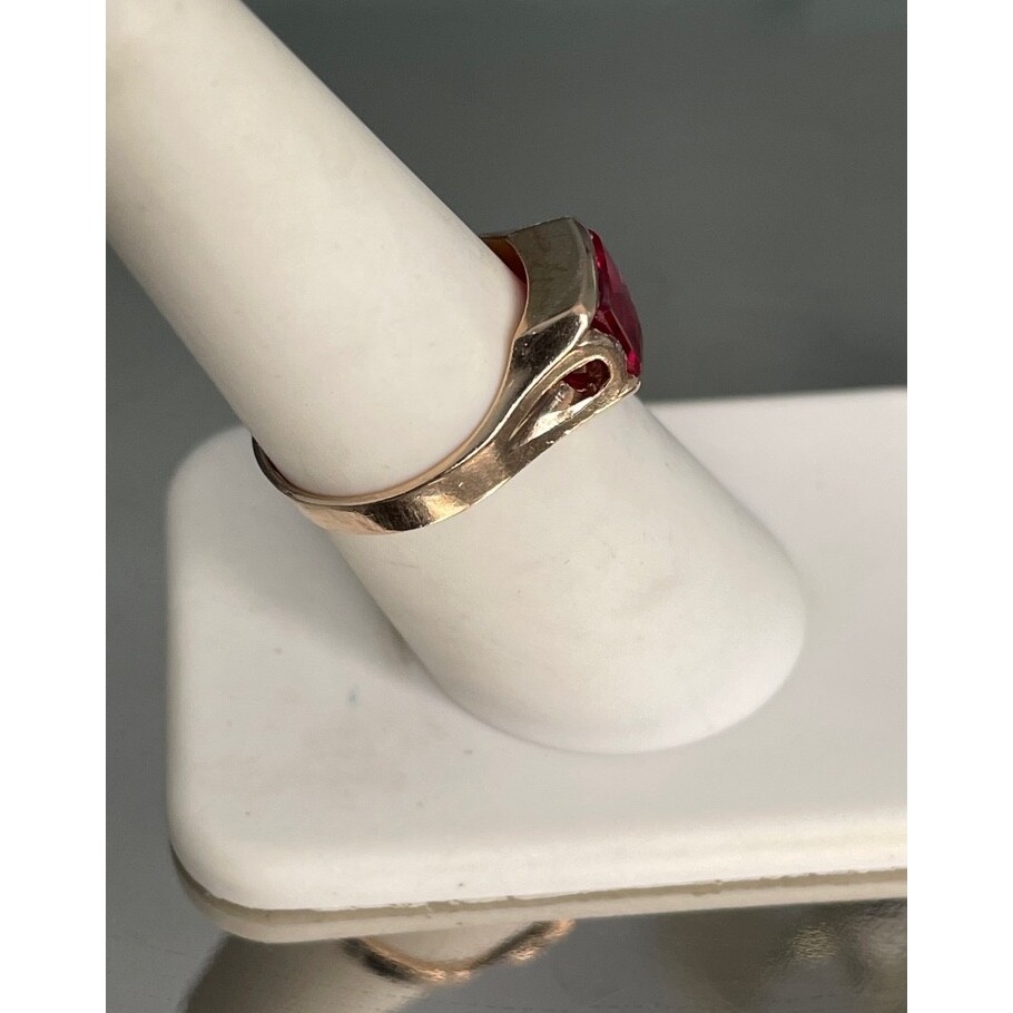 RETRO YELLOW GOLD LAB-CREATED RUBY RING SIZE 7. S… - image 3