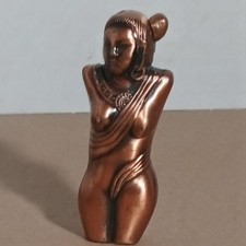 Vintage Nude Lady Butane Lighter 3in Copper Tone Art Deco Pin-Up