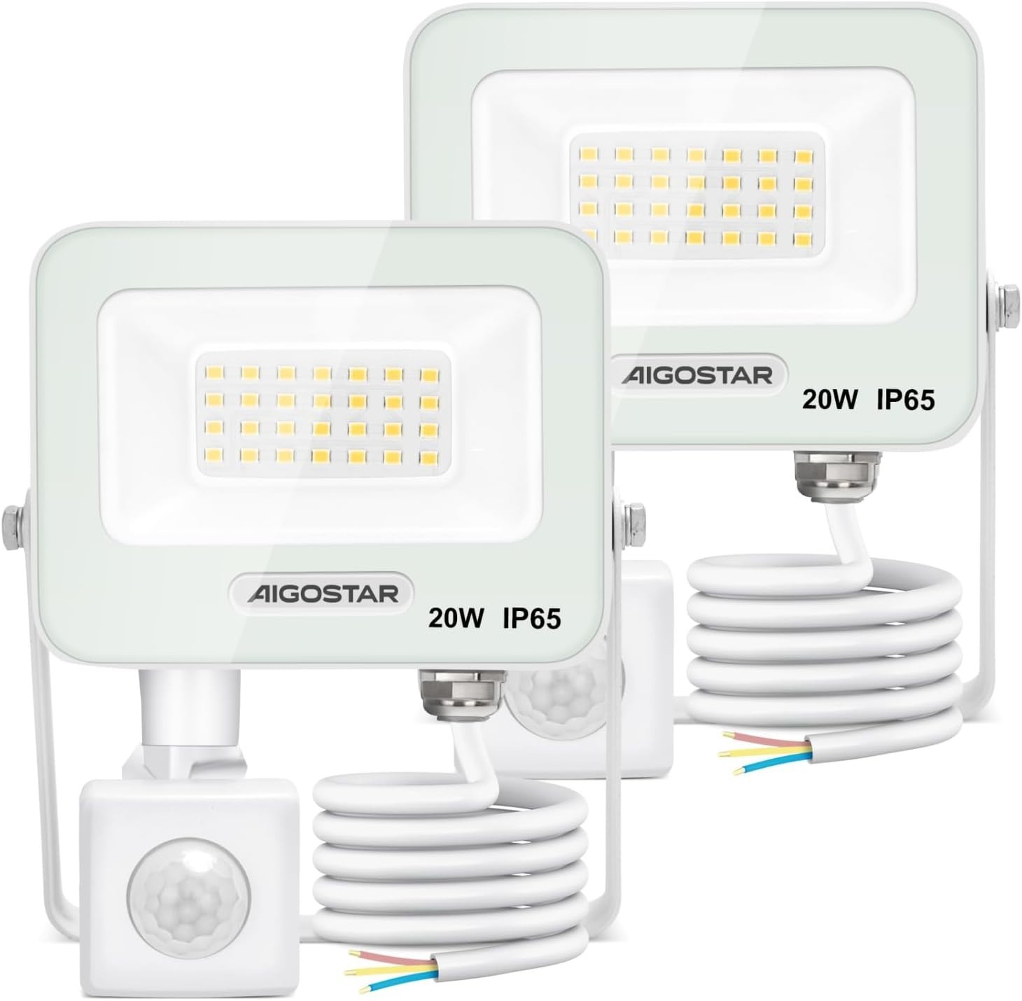 Kit 2 Fari LED Aigostar 20W con Sensore: Protezione Bianca per Esterni IP65
