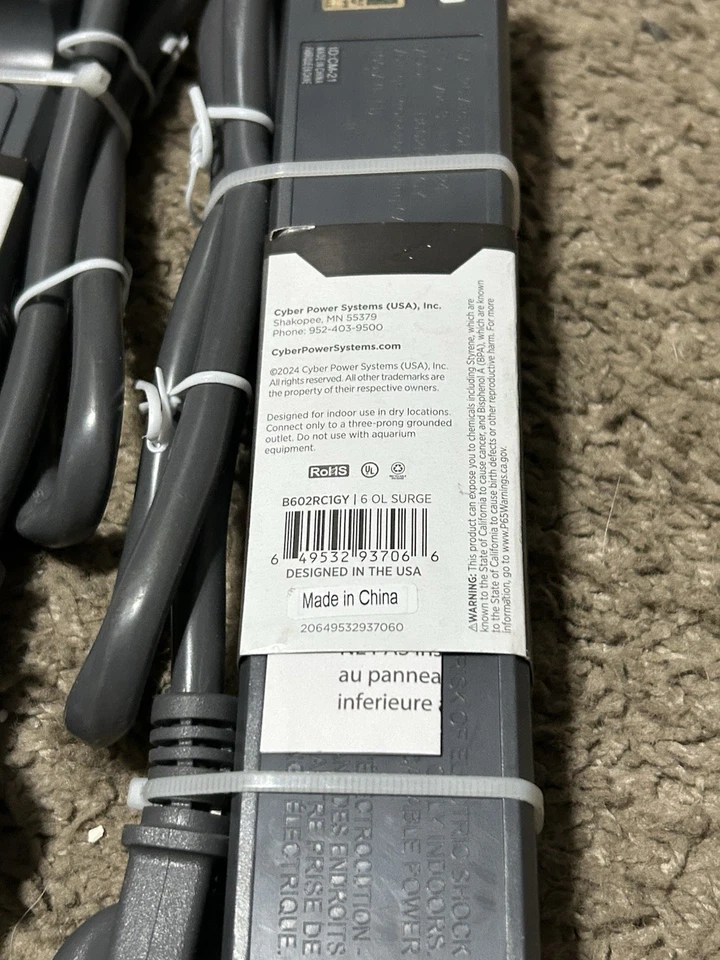 3 PACK CyberPower Surge Protector Power Strip 6 Outlet 2 ft  B602RC1GY NEW - Image 2 of 2