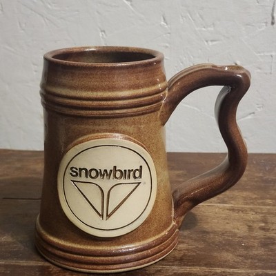 Vtg Clayton Pottery Snowbird Ski Resort Stoneware Oversized Mug Coffee Cup Brown