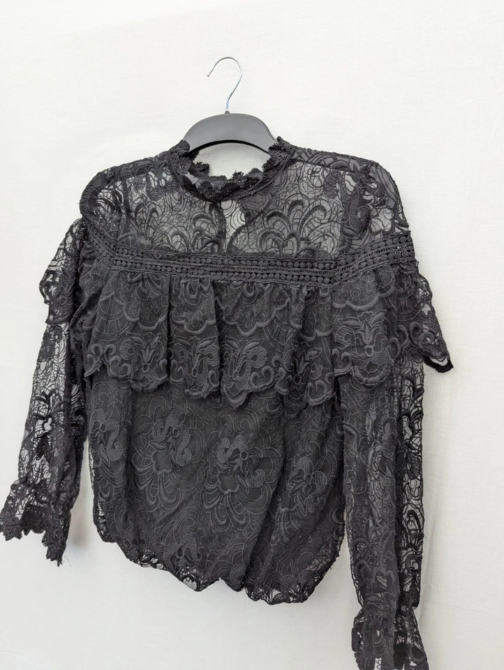 Whimsigoth Top Womens M L Lace Mesh Blouse Witchy Romantic Goth Steampunk Fairy - Изображение 3 из 4