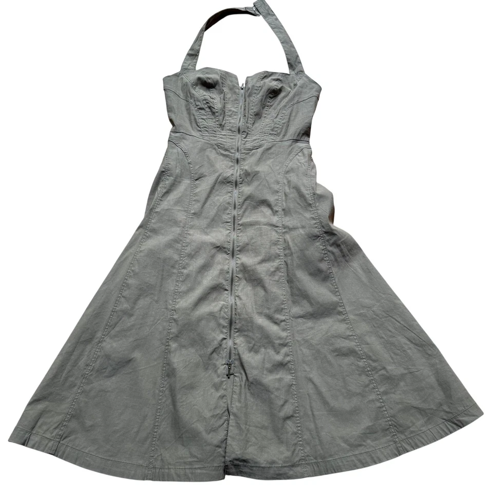 Vestido midi corsé con cremallera frontal halter sin mangas verde oliva talla L Anthropologie Foto 2 de 4