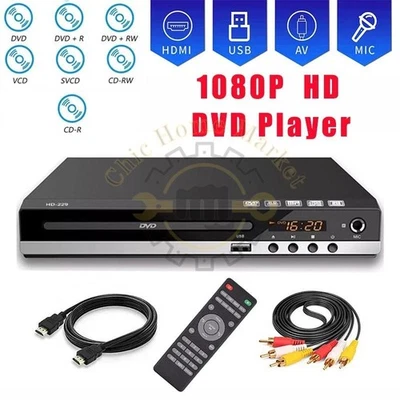 NOVA-TRENDSHOP 2025 DVD Player All Region Free DVD CD Disc Player AV Output USB Remote Control