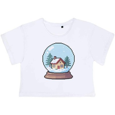 'Pixel Style Snow Globe' Adult Cotton Crop Top (CO061521)