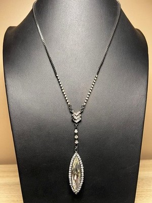 B6773 ERICKSON BEAMON ROCKS Y Necklace Long Marquise Crystal Gunmetal Drop 20''