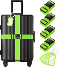 8 Pack Luggage Straps and Tags Set - 4 Straps, 4 Tags, TSA Approved, Green