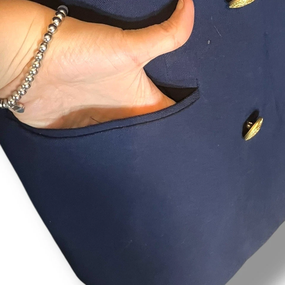 Blazer Vintage Lana Azul Marino Doble Pecho con Botones Cresta Dorada - Para Mujer’s M Foto 4 de 4