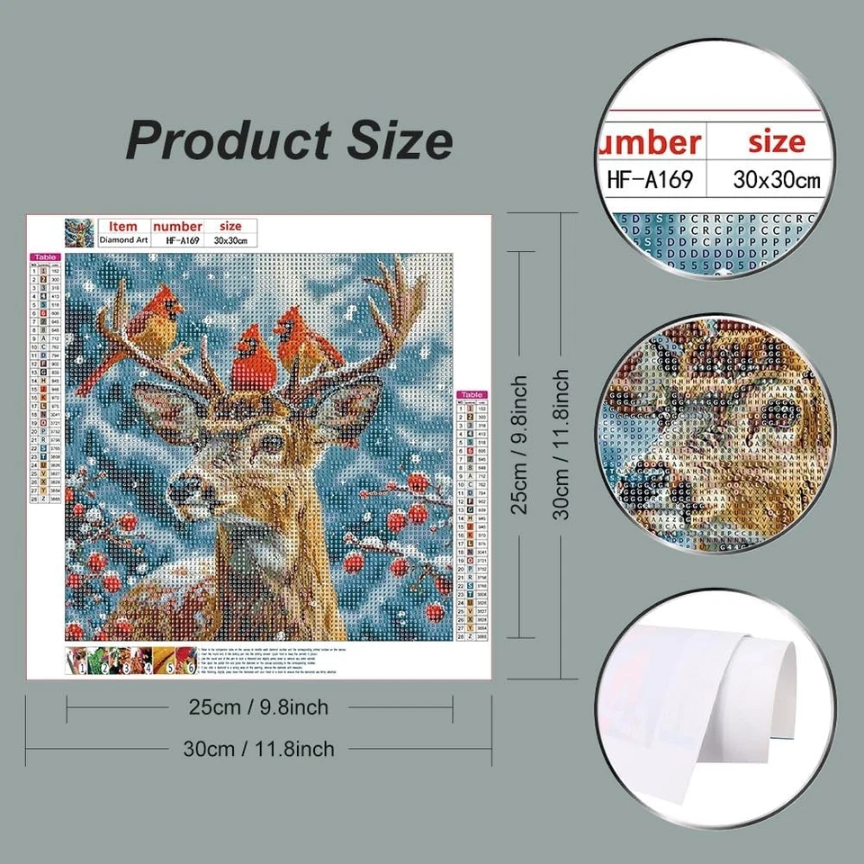 Kits de pintura artística de diamantes de alce 5D para adultos, puntos de diamante cardenal, nieve hágalo usted mismo completos Foto 3 de 4