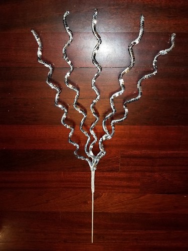 27" Sequin Curly Twig Spray: Silver & White Stem - Picture 1 of 4