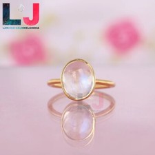 Rainbow Moonstone Ring Pure Brass Gold Ring Oval Cut Gemstone Ring Women Jewelry