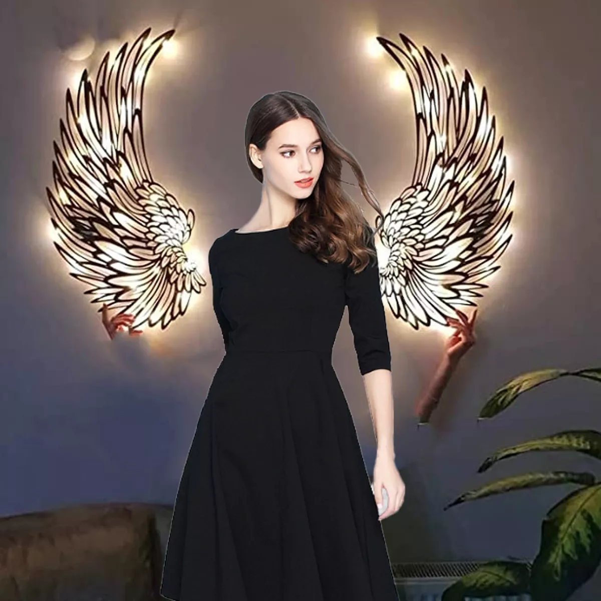 Metal Angel Wings Wall Decor LED Lights Large Angel Wings Wall Art
