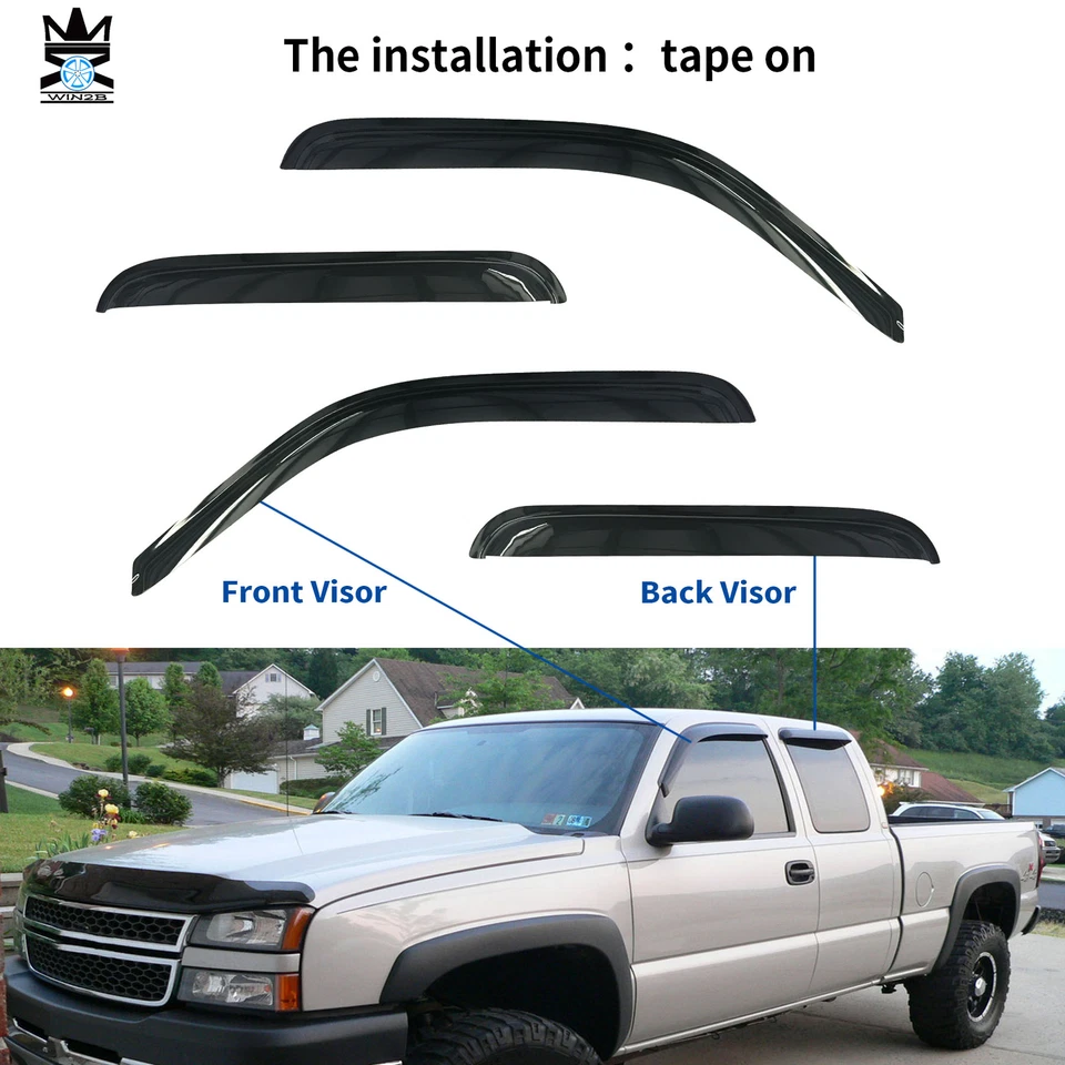 Fits 99-06 Chevy Silverado GMC Sierra Extended Cab Acrylic Window Visors 4Pc Set - Image 2 of 4