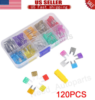 120 PCS Mini Blade Fuse Assortment Auto Car Motorcycle SUV Fuses Kit APM ATM