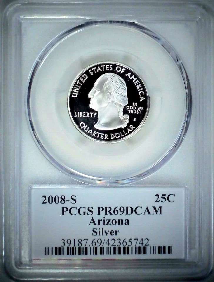 2008-S 25C State Quarter Arizona PCGS PR69 DCAM 90% Silver 23lstt0820 - Image 2 of 4