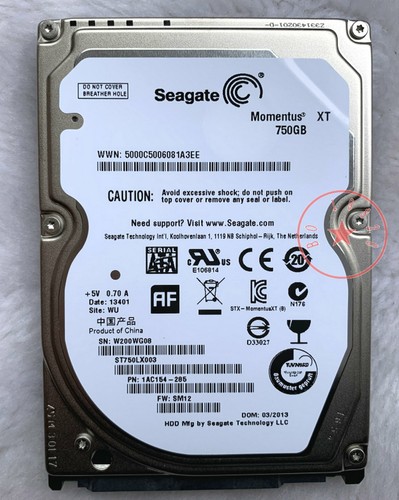 2.5" Momentus XT 750GB 7200RPM (ST750LX003) SATA3 Laptop SSHD (Solid Hybrid HHD) - Picture 2 of 3