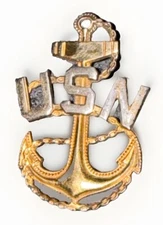 USN US Navy Military Anchor Lapel Hat Pin Badge 1/20 10K Gold + Sterling VTG