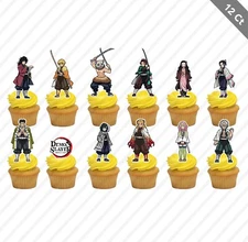 12 Demon Slayer Cupcake Topper Food Favor Party Birthday Tanijiro Nezuko Inosuke