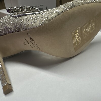 New Jimmy Choo Bing 100 Glitter Silver Tulle Pump Women's 36