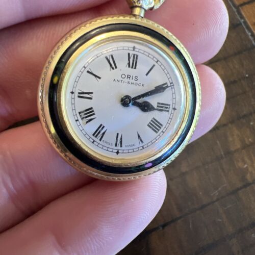Vintage ORIS Anti-Shock Women’s Pocket Watch Gold Enamel Swiss Made Working! - Picture 3 of 8