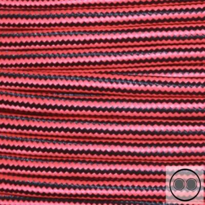 Textile cable, fabric cable, neon red zig zag core 2 x 0.75 mm² round (by the metre)
